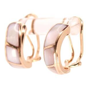 14k Rose Gold Inlaid Mother of Pearl Wavy Half Hoop French Clip Earrings